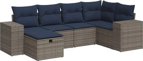 vidaXL Set mobilier grădină cu perne, 6 piese, gri, poliratan