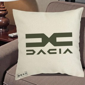 Perna Personalizata cu emblema Dacia, 40x40 cm, Ecru, Husa Detasabila, Perna Inclusa, BEKZ®