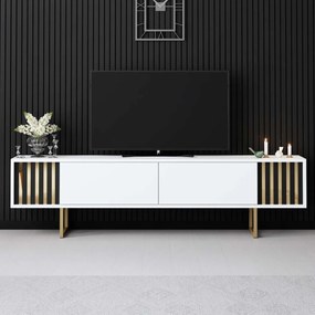 Comoda TV, Hanah Home, Gold Line, 180x30x48 cm, Alb/Auriu