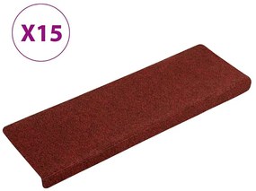 vidaXL Covorașe pentru scări autoadezive, 15 buc., 65x21x4 cm, margini dreptunghiulare, roșu bordeaux