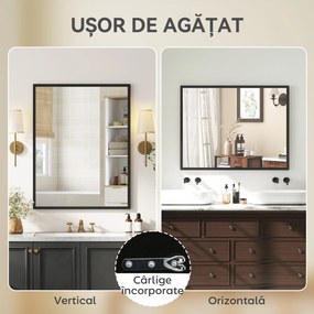 HOMCOM Oglindă de Perete din Sticlă și MDF, cu Cârlige, 70 x 90 cm, Negru | Aosom Romania