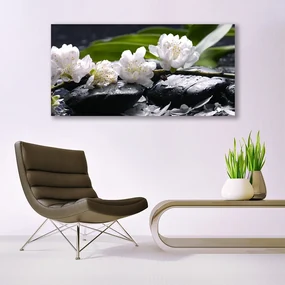 Tablou pe panza canvas Pietre florale flori alb negru