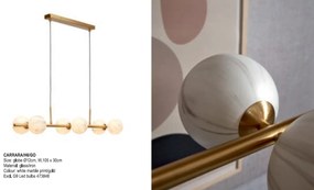 Lustra cu 6 globuri din sticla cu aspect de marmura Carrara auriu