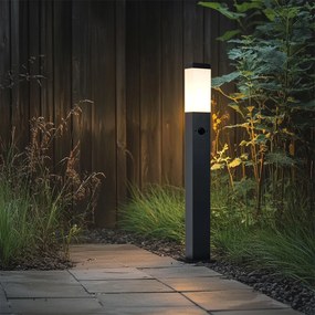 Lampă de exterior gri închis cu sticlă opal 80cm IP44 cu priză și senzor de mișcare - Malios