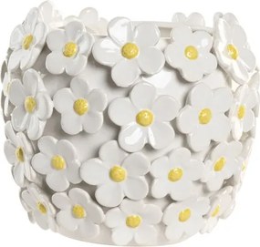 Vază decorativă margarete alb cu accente galbene din ceramică, "Marguerite"