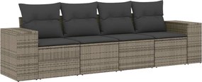 vidaXL Set canapea de grădină cu perne, 4 piese, gri, poliratan