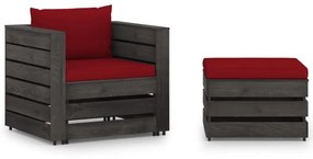 Set mobilier de gradina cu perne, 2 piese, gri, lemn tratat wine red and grey, 2