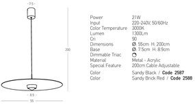 Lustra, Pendul LED 21W 3000K SANDY BRICK RED ZB-2588