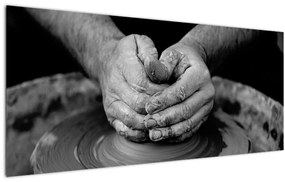 Tablou alb negru - producția de ceramică (120x50 cm)