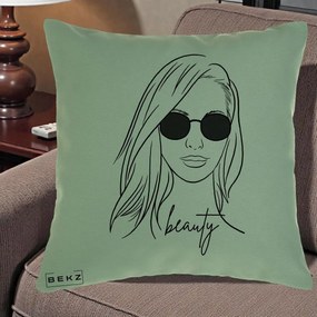 Perna Decorativa Beauty Girl Line Art, 40x40 cm, Verde, Husa Detasabila, Perna Inclusa, BEKZ®