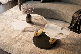 Masuta de cafea moderna cu doua blaturi rotative din ceramica DANCING RINGS 80-135cm