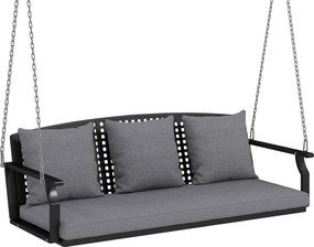 Outsunny Balansoar pentru verandă 3 locuri, bancă de grădină cu 3 perne pentru spate, pernă de șezut, dispozitiv de suspendare, Gri | Aosom Romania