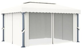 Pavilion cu perdea, alb crem, 4 x 3 m, aluminiu Alb, 4 x 3 m