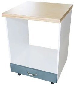 Corp pentru cuptor incorporabil cu sertar Zebra, Alb/MDF Albastru, cu blat artar, 60 x 85 x 60 cm