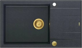 Chiuveta compozit incastrata Quadron Unique Evan 136 XL negru - auriu 86x50 cm