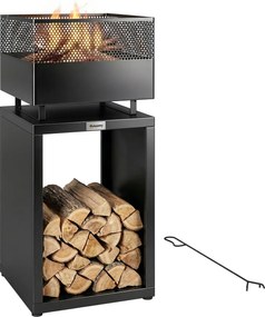 Outsunny Cuva pentru foc 39 x 39 x 87 cm șemineu cu depozit pentru lemne grilaj pentru cărbune picioare reglabile, Schwarz | Aosom Romania