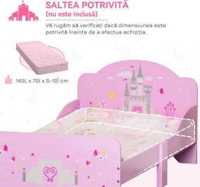HOMCOM Pat Copii Design Sigur cu Margini Rotunjite și Sine Laterale, 3-6 Ani, 143x73x60cm | Aosom Romania