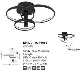 Lustra LED aplicata design modern circular ajustabil EMIL negru NVL-9349063