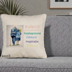 Cadou pentru Bunici - Perna Personalizata Bunicii Sursa Intelepciune Caldura Acuarela, 40x40 cm, Bej Canapea, Husa Detasabila, Perna Inclusa, BEKZ®