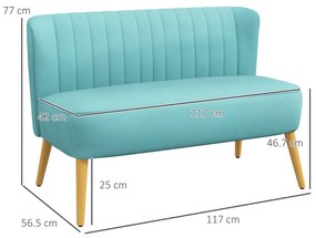 HOMCOM Canapea design retro 2 locuri, picioare din lemn, 117 cm x 56,5 cm x 77 cm, Verde | Aosom Romania