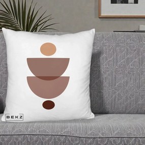 Perna Decorativa Geometric Boho Semicercuri Brun, 40x40 cm, Alb Pufos, Husa Detasabila, Perna Inclusa, BEKZ®