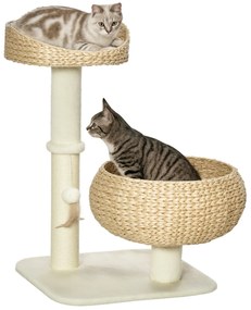 PawHut Arbre à chat griffoir 2 nivele înălțime 72 cm stâlp sisal cu cuib și platformă 1 minge agățată | Aosom Romania