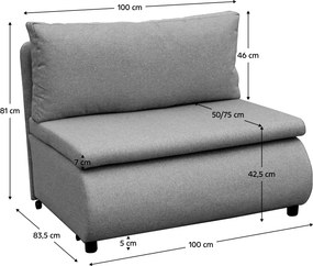 Fotoliu extensibil cu spaţiu de depozitare, gri, FLIK