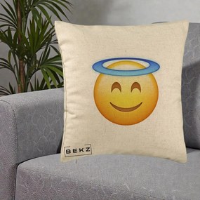 Perna Decorativa Emoji Inger cu Aureola, 40x40 cm, Bej, Husa Detasabila, Perna Inclusa, BEKZ®