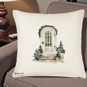 Perna Decorativa Usa de Iarna Watercolor, 40x40 cm, Crem Reliefat, Husa Detasabila, Perna Inclusa, BEKZ®