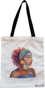 Sacosa de Panza pentru Cumparaturi, Geanta Tote, model Portret Vibrant 4, Cu fermoar, 38x34.5 cm, Alba, BEKZ®