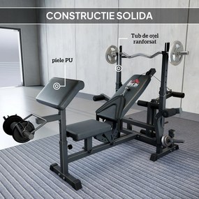 HOMCOM Bancă de Antrenament cu Suport pentru Halteră, 210x110x103-123 cm, Negru | Aosom Romania