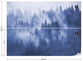 Fototapet - Pădure de Brazi în Ceață – Albastru