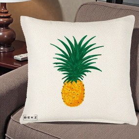 Perna Decorativa Ananas Tropical, 40x40 cm, Crem Reliefat, Husa Detasabila, Perna Inclusa, BEKZ®
