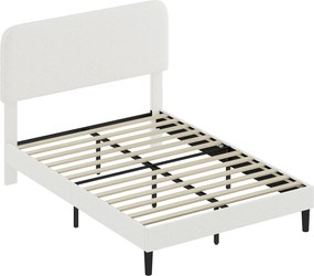 HOMCOM Cadru de pat dublu cu tăblie reglabilă pe înălțime tapițat cu blăniță sherpa șipci de susținere alb | Aosom Romania