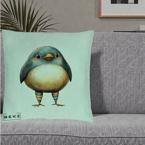 Perna Decorativa Pasare Teal-Bej cu Sosete Curcubeu, 40x40 cm, Verde Menta, Husa Detasabila, Perna Inclusa, BEKZ®