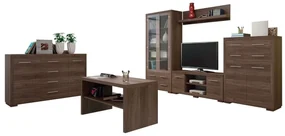 Camera de zi Stanton E127Întunecat santana stejar, Cu componente suplimentare, Părți separate, Cu comodă tv, Sticlă călită, PAL laminat, 287 kg
