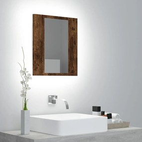 822833 vidaXL Dulap cu oglindă de baie LED, stejar fumuriu, 40x12x45 cm, lemn