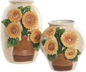 Vază decorativă din ceramică cu motiv floarea-soarelui, 26×26×34 cm, „Girasol"