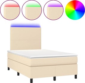 vidaXL Pat cu arcuri, saltea și LED, crem, 120x190 cm, textil