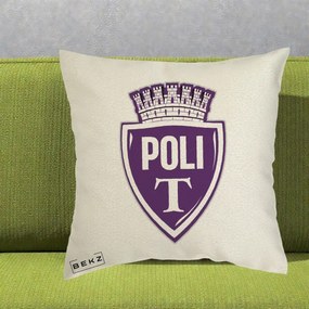 Perna Personalizata Poli Timisoara Fotbal, 40x40 cm, Ecru, Husa Detasabila, Perna Inclusa, BEKZ®
