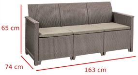 Set de mobilier de grădină Emma din ratan cu canapea cu 3 locuri și masă Chicago în culoarea cappuccino