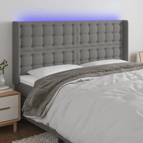 3124489 vidaXL Tăblie de pat cu LED, gri închis, 163x16x118/128 cm, textil