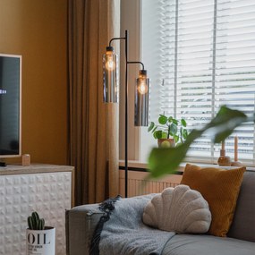 Lampa de podea moderna neagra cu sticla fumurie cu 2 lumini - Stavelot