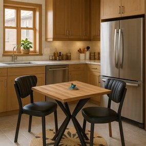 Set Masa Bucatarie cu 2 Scaune , masa MDF, nuc,80x80x74 cm,