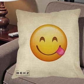 Perna Decorativa Emoji Limba Scoasa, 40x40 cm, Crem, Husa Detasabila, Perna Inclusa, BEKZ®