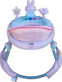 Premergator reglabil in 6 trepte de inaltime NOVOKIDS™ Happy Bunny, Cu melodii si lumini, Pliabil, Max 20 kg, Roti silentioase, Model Iepuras, Roz