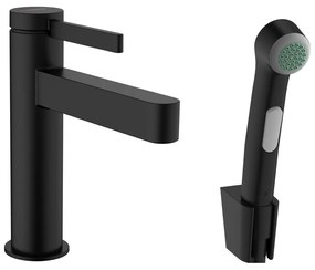 Baterie lavoar Hansgrohe Finoris 110 cu dus igienic negru mat