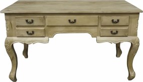 Birou clasic în stil Louis XV din lemn masiv, natur, cu 5 sertare și picioare cabriole, finisaj décapé natural, 75 x 133 x 68 cm, „Richelieu”