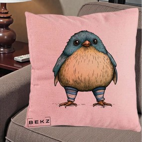 Perna Decorativa Pasare Albastra cu Sosete Albastre, 40x40 cm, Roz, Husa Detasabila, Perna Inclusa, BEKZ®