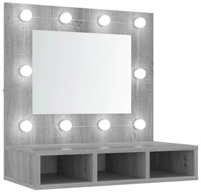820455 vidaXL Dulap cu oglindă și LED, gri sonoma, 60x31,5x62 cm
